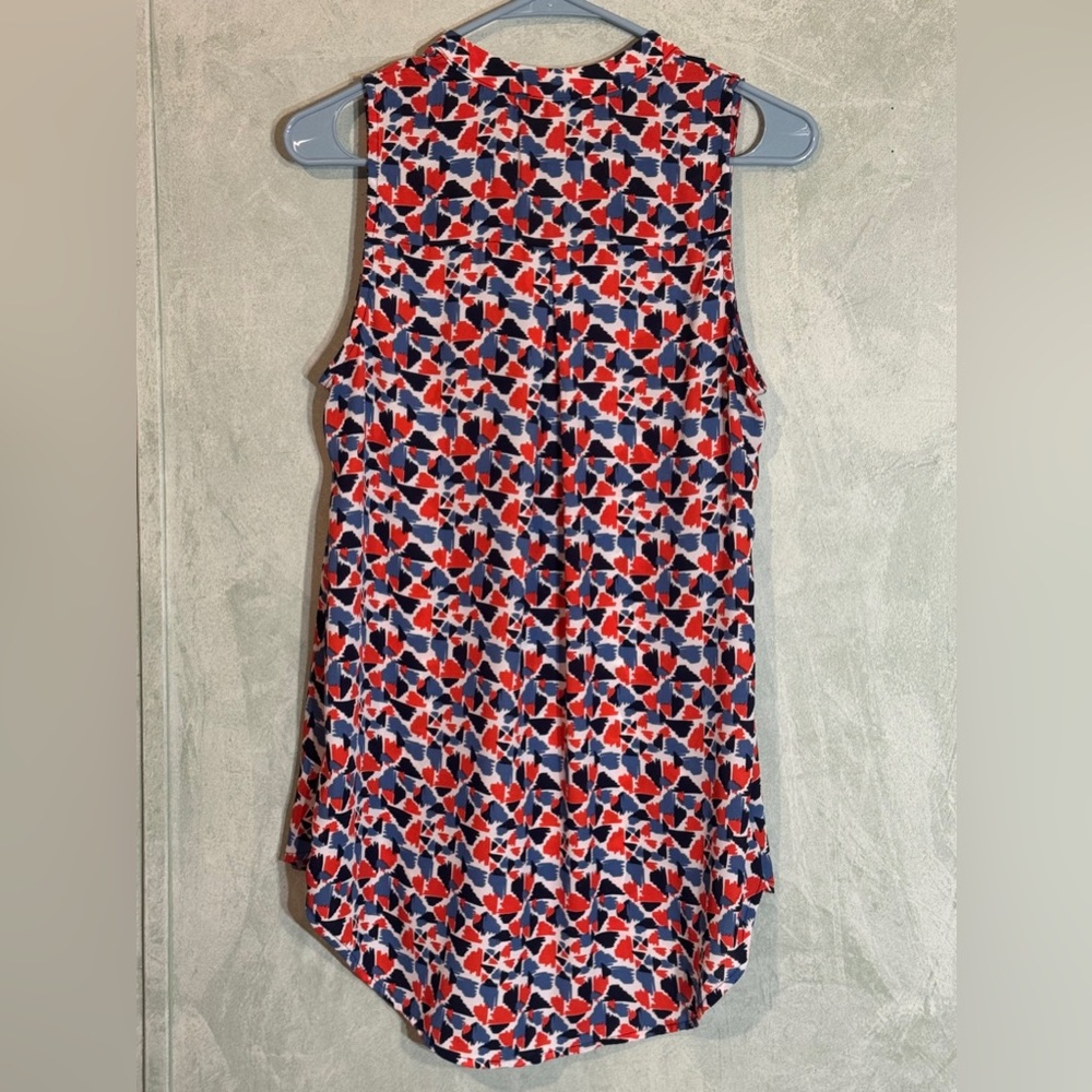Papermoon Red and Blue Geometric Sleeveless High Low Blouse, Womens Medium - Picture 3 of 3
